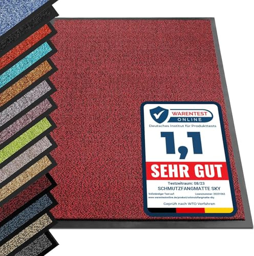 etm Dirt Trapper Mat, Doormat in Many Sizes, Door Mat for Front Door Indoor and Outdoor Use (Red/Black, 80 x 120 cm)