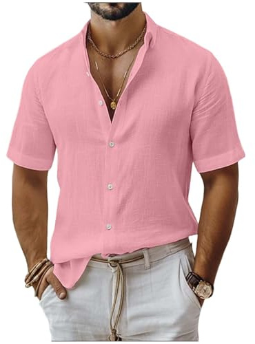Générique Chemise Homme Lin Décontractée Coton Ete Chemises à Manches Courtes Boutonnée Oversize Regular Shirts Leger Revers Plage Tshirt Couleur Unie Confort Respirant Vintage Vêtements