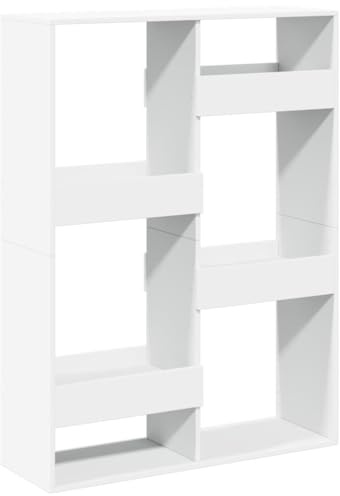 QJBSAVVA Raumteiler Weiß 100x33x135 cm aus hochwertigem Holzwerkstoff, Modernes Design mit 6 Fächern, Stabiler Standregal & Bücherregal für Wohnzimmer, Büro, Flur