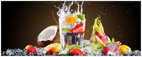 Wallario Küchenrückwand selbstklebend 115 x 50 cm, Motiv: Tropische Früchte in einem erfrischenden Drink | Spritzschutz abwischbar & pflegeleicht