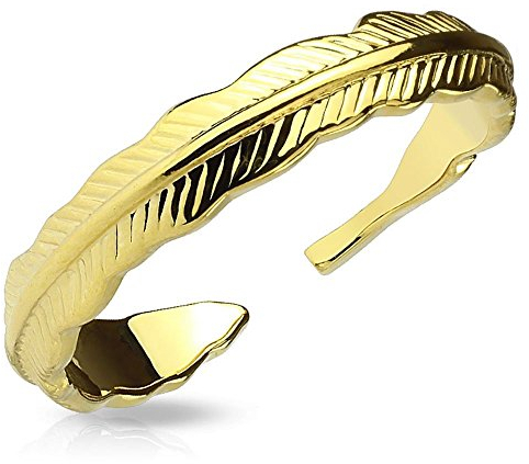 Bungsa Gold - Federn Zehenring Damen Gold/Silber/Rosegold (Zehring Fussschmuck Fussring Toe-Ring Nail Ring Nagelring biegbar verstellbar)