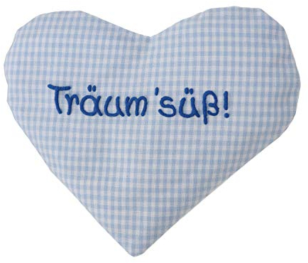 Herzkissen mit Spruch für Babys Wärmekissen mit Rapssamen Rapskissen mit Spruch Körnerkissen Personalisiertes Kissen zum wärmen, Größe: ca.15x17cm (Hellblau Träum süss)