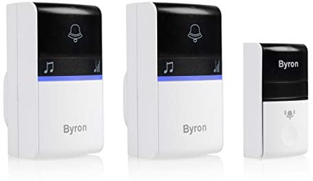 Byron DBY-23415 Funk-Türklingel-Set, Klingelknopf mit kinetischer Funktionsweise ohne Batteriebedarf, bis 100 Meter Funkreichweite, Höchstlautstärke von 80 dB