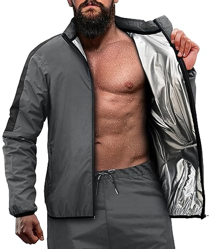 RDX Sauna Suit, Full Body Heat Sweat Suit, REACH OEKO TEX 100 CERTIFIED, Men Women Adults Kids Anti Rip Long Sleeves Tracksuit Boxing MMA Slimming Gym Fitness Running Workout Zipper Jacket, Top Bottom