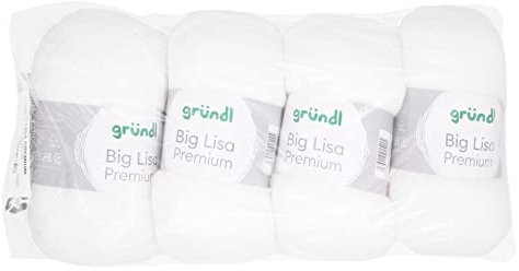 Gründl Big Lisa Premium Strick- & Häkelgarn (weicher und wollartiger Charakter, pflegeleichtes Garn aus 100% Polyacryl, 250 g/ 665 m, Nadelstärke: 3,5-4,5, 4 Knäuel á 250 g), Weiß