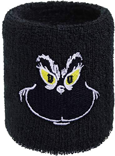 Lustiges Schweissband Smiley-Grinch Motiv Designer Schweißband Stickerei & Absorbierendes Frottee | Motor-Sport Wristband Rocker Geschenk Biker Armband 8x8cm
