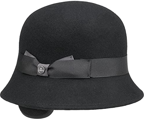 LIERYS Voltera Damenhut mit Ohrenklappen - Wollfilzhut - Glockenform - Winterhut aus 100% Wolle - Damen - Herbst/Winter - Made in Italy schwarz M (56-57 cm)