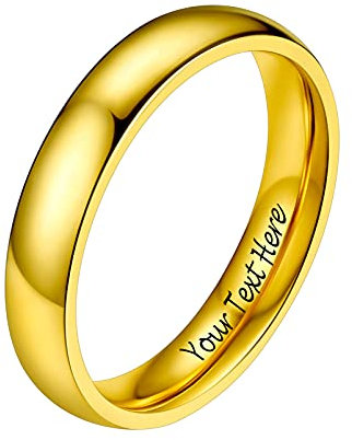 PROSTEEL Herren hochglanzpoliert Ring 18k vergoldet Größe 62 personalisiert Hochzeit Verlobung Bandring 4mm breit Partnerring Trauring Finger Ring Modeschmuck Accessoire für Geburtstag