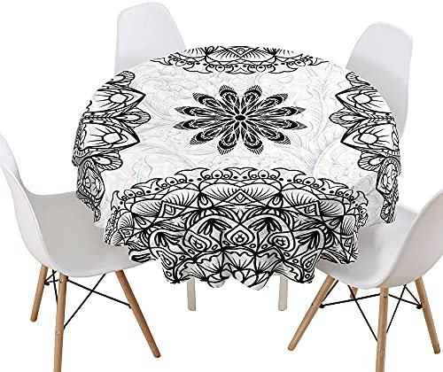 Highdi Tischdecke Rund Lotuseffekt Wasserdicht Antifouling Pflegeleicht Abwaschbar 3D Druck Tischdecke, für Home Küche Dekoration, Verschiedene Größen (Weiße Einfachheit,Durchmesser 180cm)
