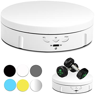 Plato giratorio eléctrico de 360 grados, 14 cm, plato giratorio eléctrico profesional para exhibición de productos, exhibición de joyas, fotografía, pastel de boda, hasta 100 kg, blanco/negro (blanco)