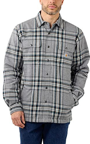 Carhartt Chemise à manches longues en flanelle Sherpa Lined pour homme, Gris, XXL