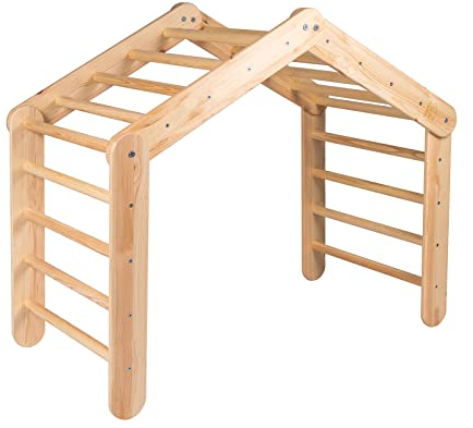 MEOWBABY Kletterdreieck - Groß Indoor Klettergerüst für Kinder, 112x61x94cm Baby Dreieck Spielgeräte, Montessori Klettergerät, Kleinkinder Kletterturm Pikler-Dreieck, Natur