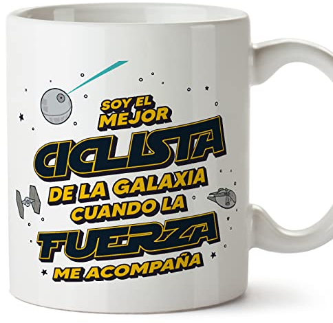 MUGFFINS Tazas para CICLISTA hombre - En Español - Mejor de la Galaxia Cuando Fuerza me Acompaña - 11 oz / 330 ml - Regalo original y divertido