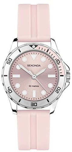 Sekonda Balearic Ladies 33mm Quartz Watch in Pink with Analogue Display, and Pink Rubber Strap 40569
