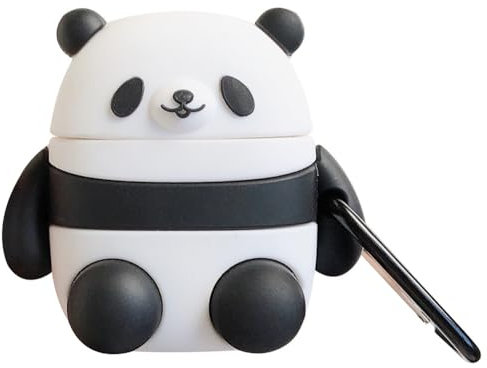 ISAKEN Silicone Case Kompatibel mit AirPods 1/2 Schutzhülle Cartoon Lustiges Kawaii Panda Muster Silikonhülle Anti-Rutsch Ultradünn Cover mit Schlüsselanhänger Kompatibel mit AirPods 1/2