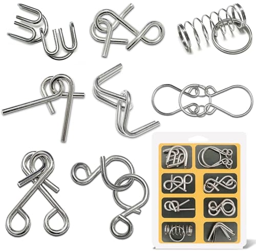 Steemjoey 8 Pièces Casse Tete Metallique, Métal Brain Teaser Puzzle, Jeux Casse Tête Metal IQ Test Disentanglement Puzzles Jeu Educatif Logic Jeu Magic Toy Cadeau pour Adultes et Enfants