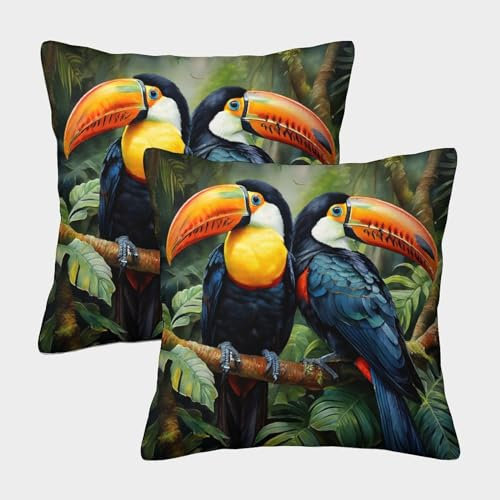 YONQIWU Tukan Sofakissen Kissebezüge 45x45cm Kissenbezug Mikrofaser Outdoor Kissen Für Wohnzimmer Schlafzimmer Garten Sofa Couch Kissen Deko 2er Set