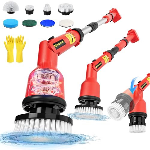Uniqwamo Electric Spin Scrubber Compatible for Milwaukee 18V Battery, 1000 RPM Battery Powered Scrubber with 8 Brushes & Gloves for Tub/Tile/Floor