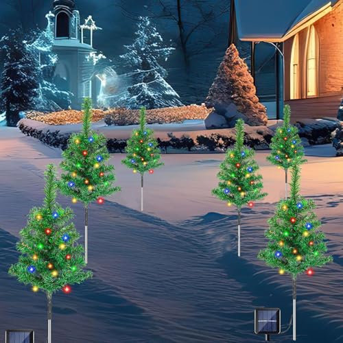 Daromigo LED Solar Weihnachtsbaum 4 PCS Solar Baum Lichter Wasserdicht Farbe Outdoor Weihnachtsbaum Dekorative Lichter Gartenleuchten Weihnachtsdeko für Weihnachten Advent Landschaft