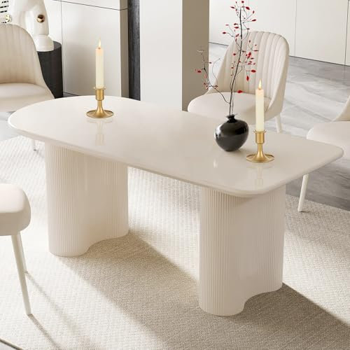 YYZIWYUN Esstisch, weiß, oval, 140 cm – großer rechteckiger Tisch, modern, für 2, 4, 6 Personen
