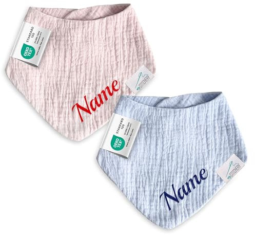 my STITCHERY Baby Lätzchen mit Namen bestickt, Oeko-TEX® Standard 100 - Personalisiertes Sabberlätzchen aus weichem Musselin (Rosa)