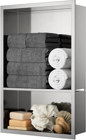 KEOKBON Duschnische Edelstahl 45x30x10 cm (15x30x10 cm,30x30x10 cm) Doppelnische Wandnische Dusche Lagerung, Wasserdichtes Regal, Keine Fliesen Erforderlich, für Bad Küche Hotel oder Toilette