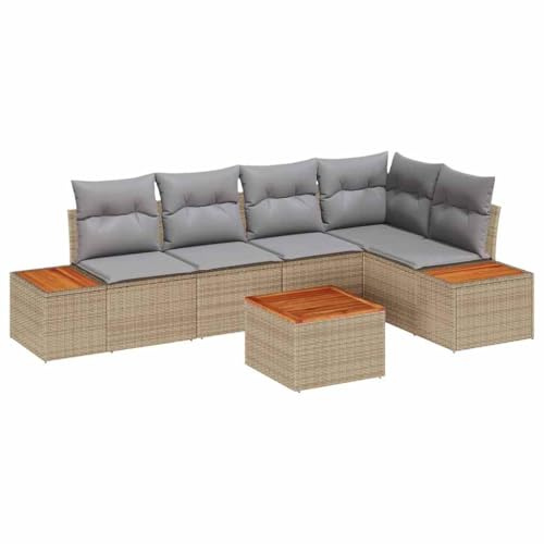vidaXL 6-teiliges Garten-Sofa-Set mit Kissen, schickes Beige und hellgraues Rattan, modulares Design für die Terrasse, bietet Bequeme Sitzplätze für draußen. Couch für die Terrasse.