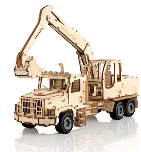 Cuteefun Holzfahrzeug-Modellbausatz, 3D-Holzpuzzle Bagger Modell[177Pcs] | Rückziehfunktion, Kunsthandwerk & Schreibtischdekoration, Geschenk für Erwachsene Jugendliche & Autoliebhaber