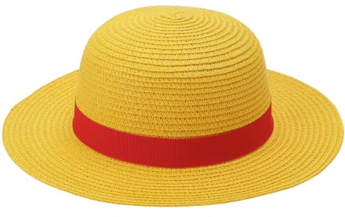 BIYDOO Straw Hat with Adjustable Chin Strap, Yellow Lightweight Summer Beach and Strawhats Costume Hat for Teens and Adults Theme Parties, Cosplay Events