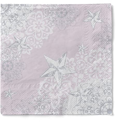 Mank Tissue-Servietten 33x33 cm | Premium Einweg-Serviette | saugstark | perfekt für Weihnachtsfeiern & Adventsfeiern | Weihnachtsservietten | 100 Stück | Sternenschein (Rosé-Silber)