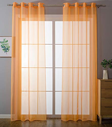 2er-Pack Ösen Gardinen Transparent Vorhang Set Wohnzimmer Voile Ösenvorhang Bleibandabschluß HxB 225x140 cm Orange, 203322