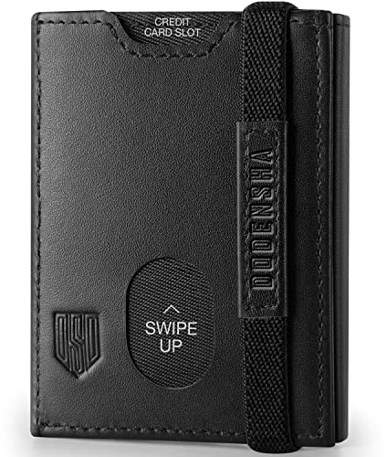 DODENSHA, Portafoglio sottile, in vera pelle, minimalista, da uomo, con blocco RFID, tripla piegatura, 10 scomparti per carte e 2 per banconote, finestra documento, portamonete, con confezione regalo,