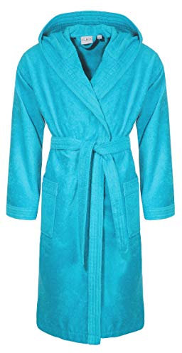 Class Home Collection Bademantel Damen & Herren mit Kapuze – 100% Baumwolle Frottee, weich, saugstark & lang – Unisex Morgenmantel für Spa & Zuhause – OEKO-TEX zertifiziert Türkis Gr. M