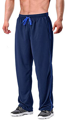 EKLENTSON Herren Streetwear Open Leg Hose Jogging Mesh-Futter Hose Trainingshose mit Reisserschlusstasschen, (Dunkelblau, XXL)