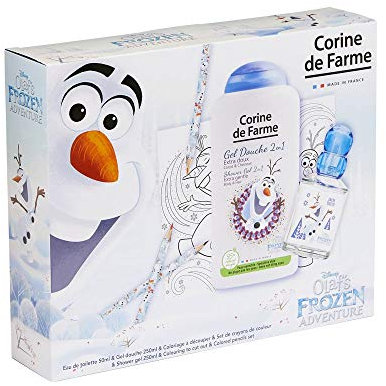 Corine De Farme | Olaf Coffret Cadeau | Disney Reine des Neiges | Parfum Enfant 50ml | Gel Douche Enfant 250ml | Coloriage Enfant | Crayons de couleurs |Fabriqué en France