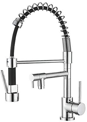Ibergrif M22131 - Robinet de Cuisine avec Douchette Extractible, Mitigeur d'évier avec Deux Becs, Chromé, Argent