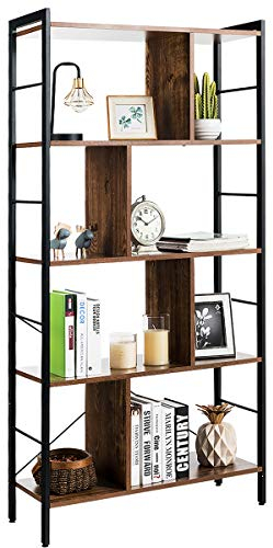 COSTWAY Bücherregal mit 5 Ebenen, Regal im industriellen Design, Büroregal offen, Standregal, Raumteiler, Aktenregal mit Metallrahmen, 74 x 30 x 154,5 cm