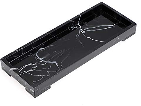 SUMNACON Resin Marble Pattern Vanity Tray Toilet Tank Storage Tray Bathroom Bathtub Tray Organizer (Black Marble )