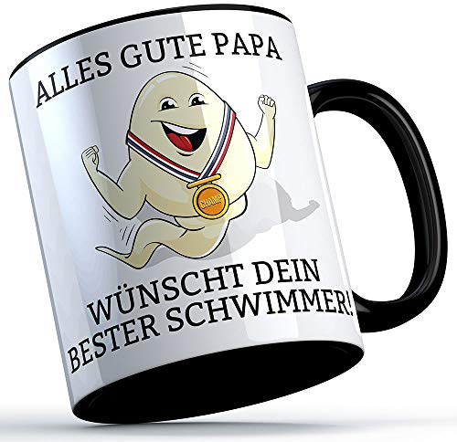 Alles Gute Papa wünscht dir dein bester Schwimmer Lustige Tasse (Schwarzer Henkel) Geschenkidee für Väter Vatertag Spermium Tasse Champion Champ