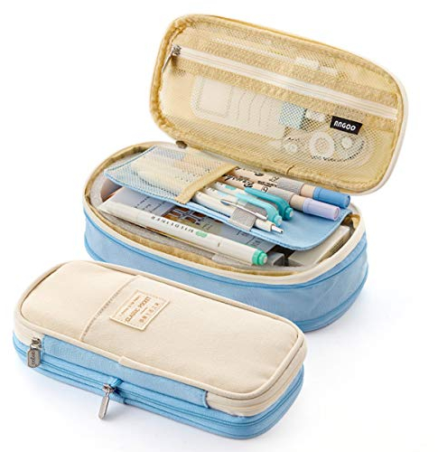 Coolzon Federmäppchen Groß, Erweiterbar Mäppchen Mädchen Teenager mit Großer Kapazität, Federmäppchen Für Kinder Junge Studenten Erwachsene Federtasche Mädchen，Hellblau