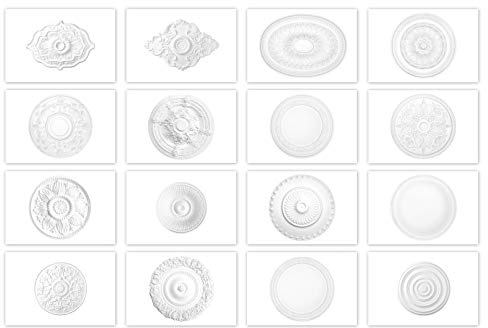HEXIM Perfect Stuckrosette aus PU hartschaum - Deckenrosette weiß, Zierelement, Stuck (B3046, Ø 762mm) Wanddekoration Schlafzimmer Lampe Rosette rund