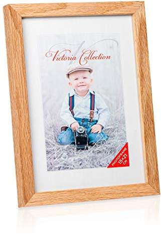 Klassischer Holz Bilderrahmen aus Eiche - Freistehender Fotorahmen für 15x21 cm Bilder | Einfach für Horizontale & Vertikale Fotos zu Verwenden | Geeignet für Tisch & Wand