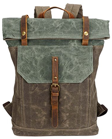 Neuleben Rucksack Daypack Kurierrucksack aus Canvas Vintage Rucksäcke Wasserabweisend für Schule Reise Outdoor Damen Herren (Grün)