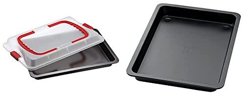 Dr. Oetker Backblech 3in1 mit Transporthaube, Ofenblech zum Backen, Aufbewahren & Transportieren, 42 x 29 cm & Backblech mit extra hohem Rand, Backform aus hochwertigem Stahlblech