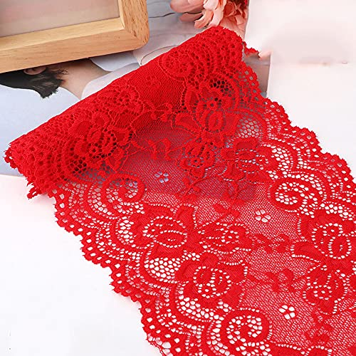 15cm x 3m Elastizität Spitzenband Spitzenbordüre Spitzenborte Zierband Dekoband Spitzen Borten Bänder zum Nähen,DIY Basteln,Deko für Kleidung Unterwäsche Dessous Hochzeitskleid Tischdeko,Rot #1