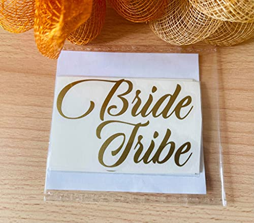 MURRIELLE Team Bride/Bride, Decal Label for Wedding Party champagne flutes glasses/wine glasses MATT FINISHED GOLD (10 BRIDE TRIBE + BRIDE)