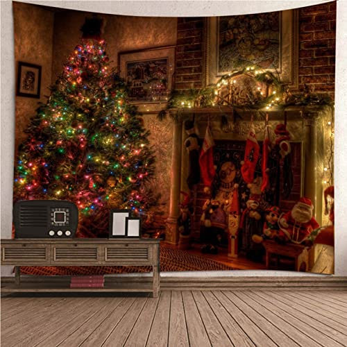 Bishilin Xmas Gift Ideas Christmas Tree Fireplace Dorm Room Decorations Room Tapestry for Xmas Party 94x87