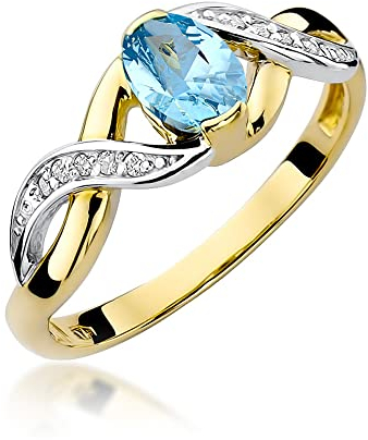 MARKO Damen-Goldring mit 0,50 Karat Topas und 0,05 Karat Diamanten, 14 Karat Gold (585) | Goldring mit Box | Goldring für Frauen (Topas, 70 (22.5))