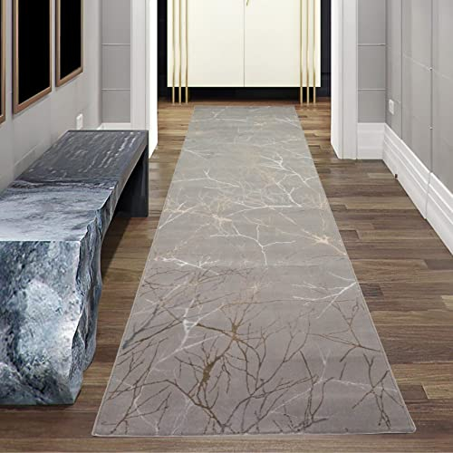 Teppich-Traum LÄUFER schmaler Gang | Designer Teppich Flur Wohn- & Schlafzimmer abstraktes Ästemuster Gold Größe 80 x 300 cm