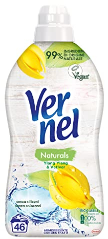Vernel Naturals Peonia, Ammorbidente Lavatrice Profumato, 99% Ingredienti di Origine Naturale, senza Siliconi e Coloranti, Confezione da 1,15 litri, 46 lavaggi.